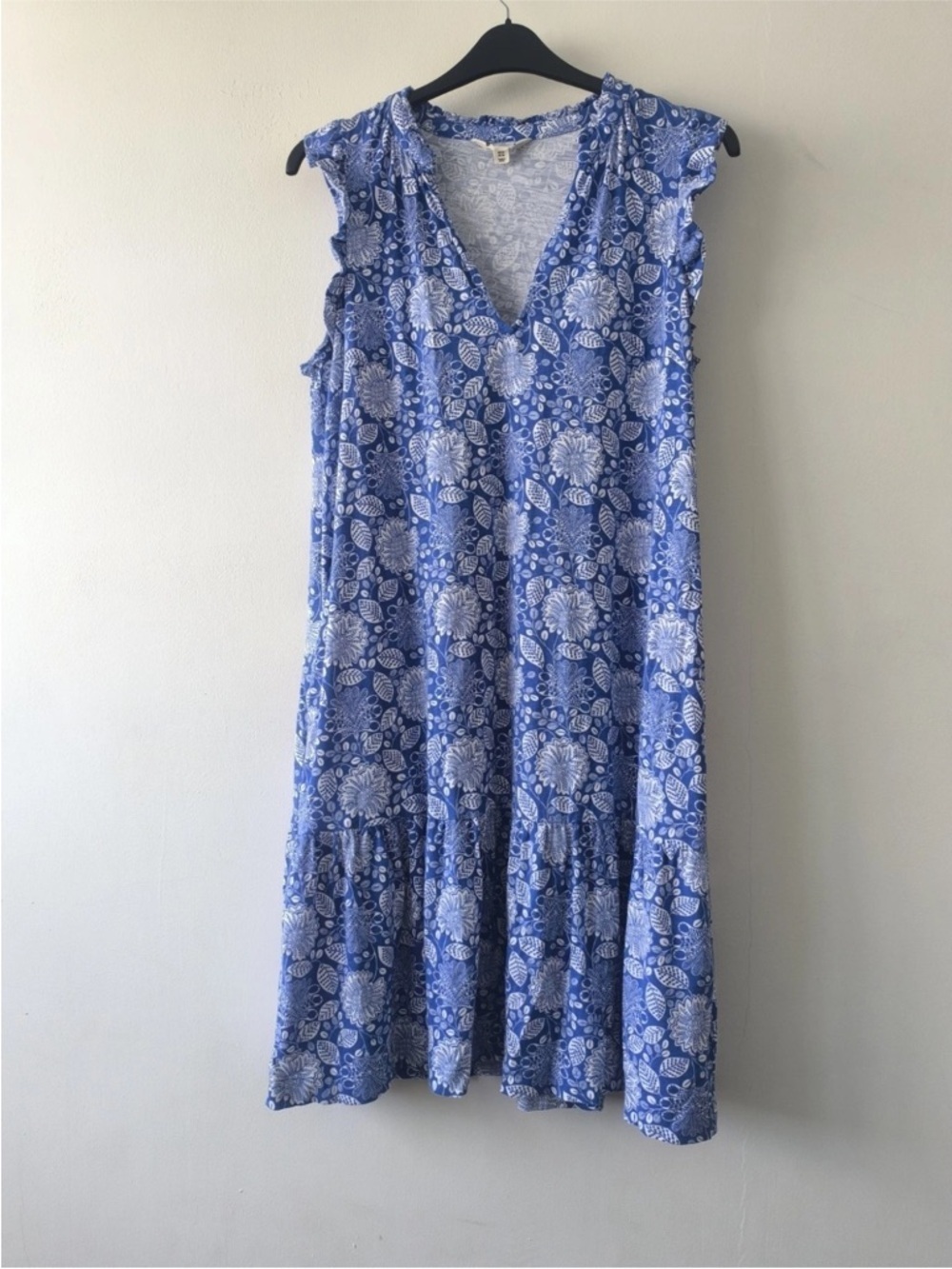 Boden Blue Daisy Floral Jersey Short Tier Sleeveless Dress 10 LONG